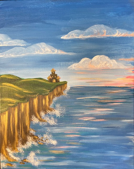drawing of outdoors by the oceanside