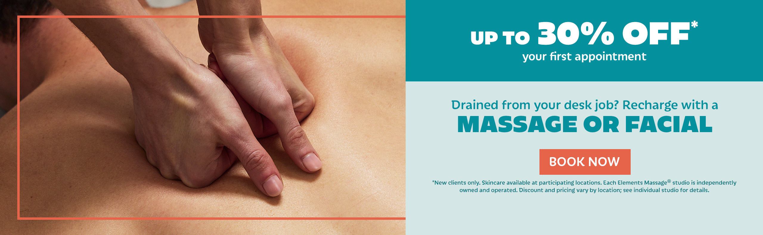 save up to 30% on your first massage or skincare session