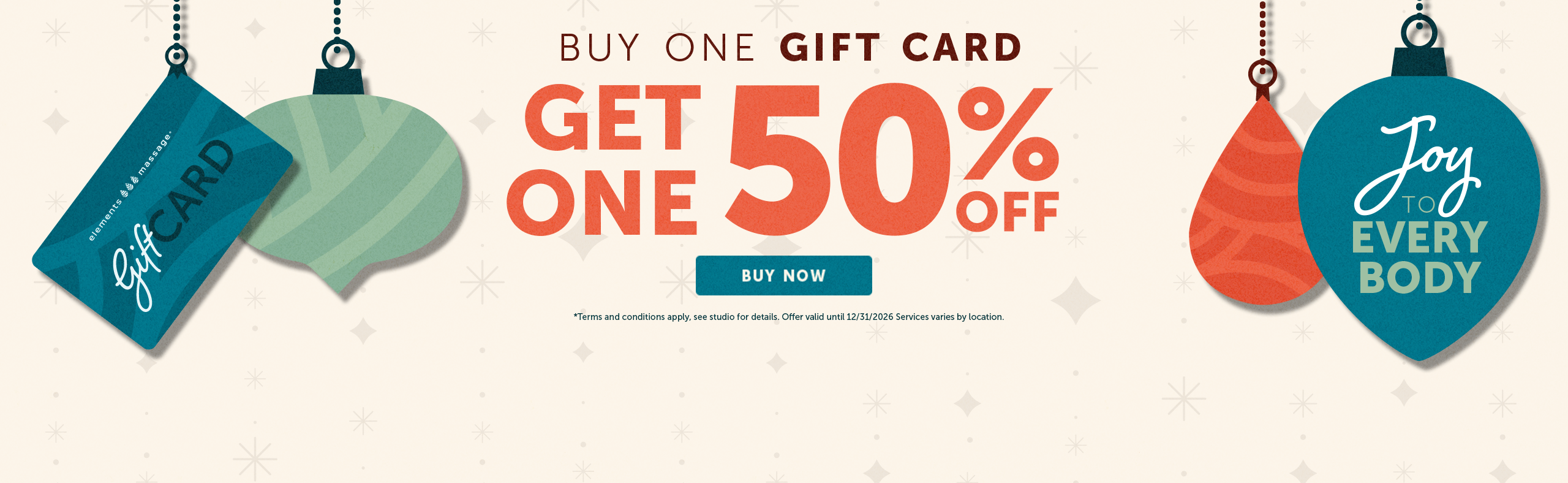 Buy one gift card, get one 50% off. Buy now