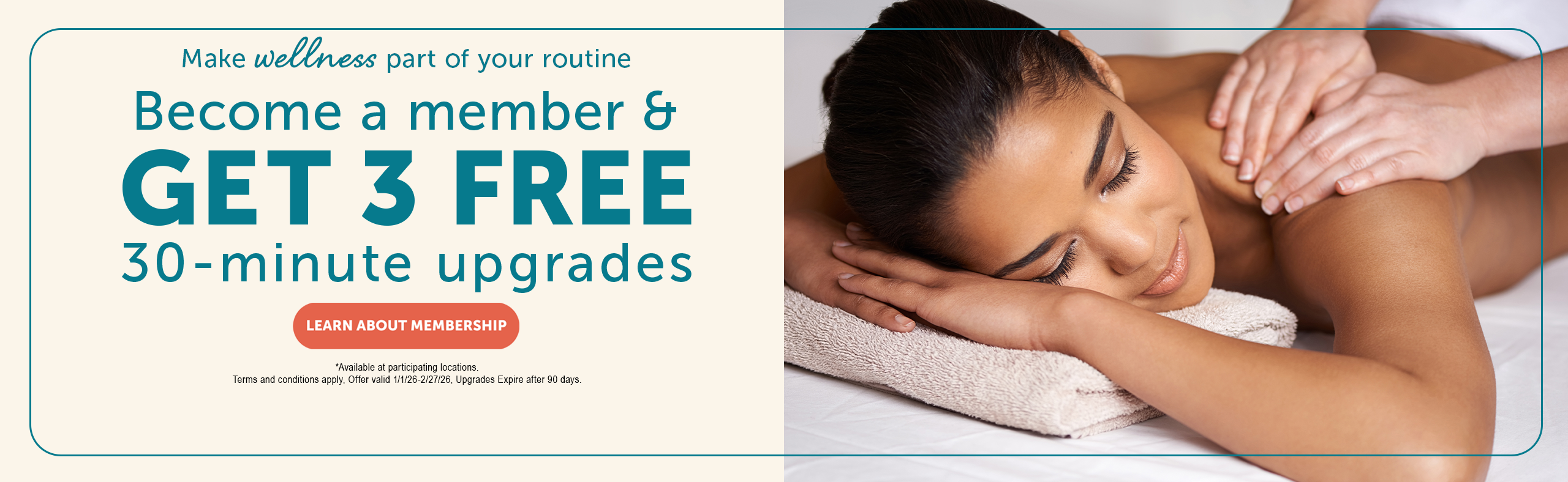 Become a member and get 3 FREE 30-min massage upgrades