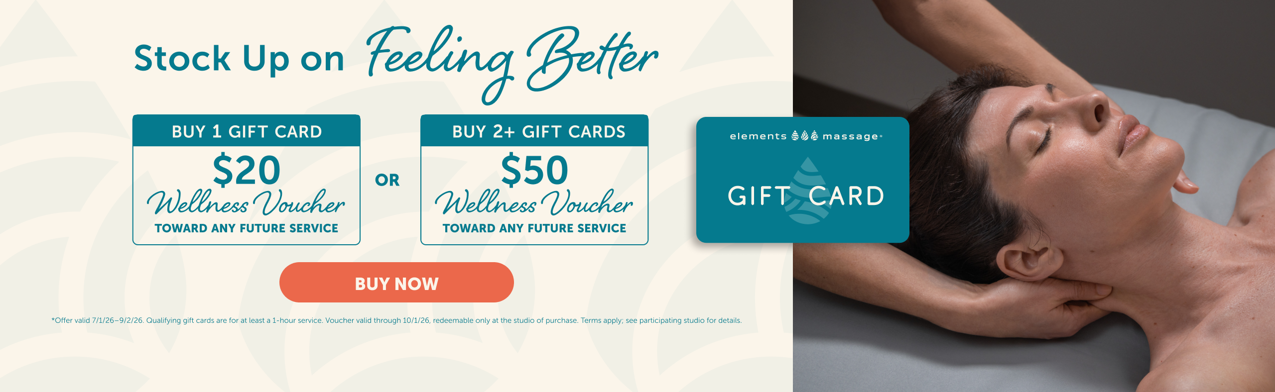 Buy a gift card and get a $20 or $50 wellness voucher to use on a future visit